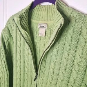 LL Bean Green Zip Up Cable Knit Sweater Size 1X
